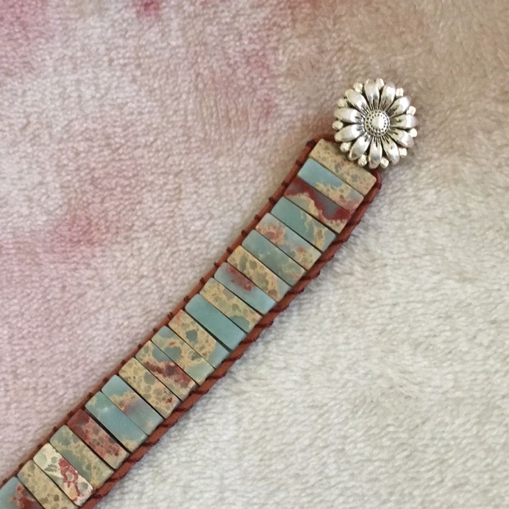 Santa Fe Styled Aqua Agate Stone Weaved Bracelet Handcrafted NWT 7-9” adjustable